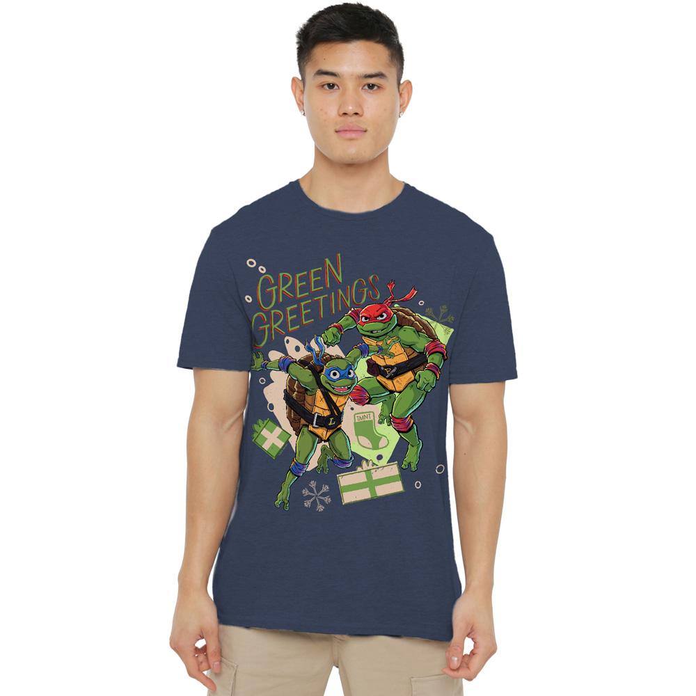 Navy - Lifestyle - Teenage Mutant Ninja Turtles: Mutant Mayhem Unisex Adult Christmas Greetings Leonardo & Raphael T-Shirt