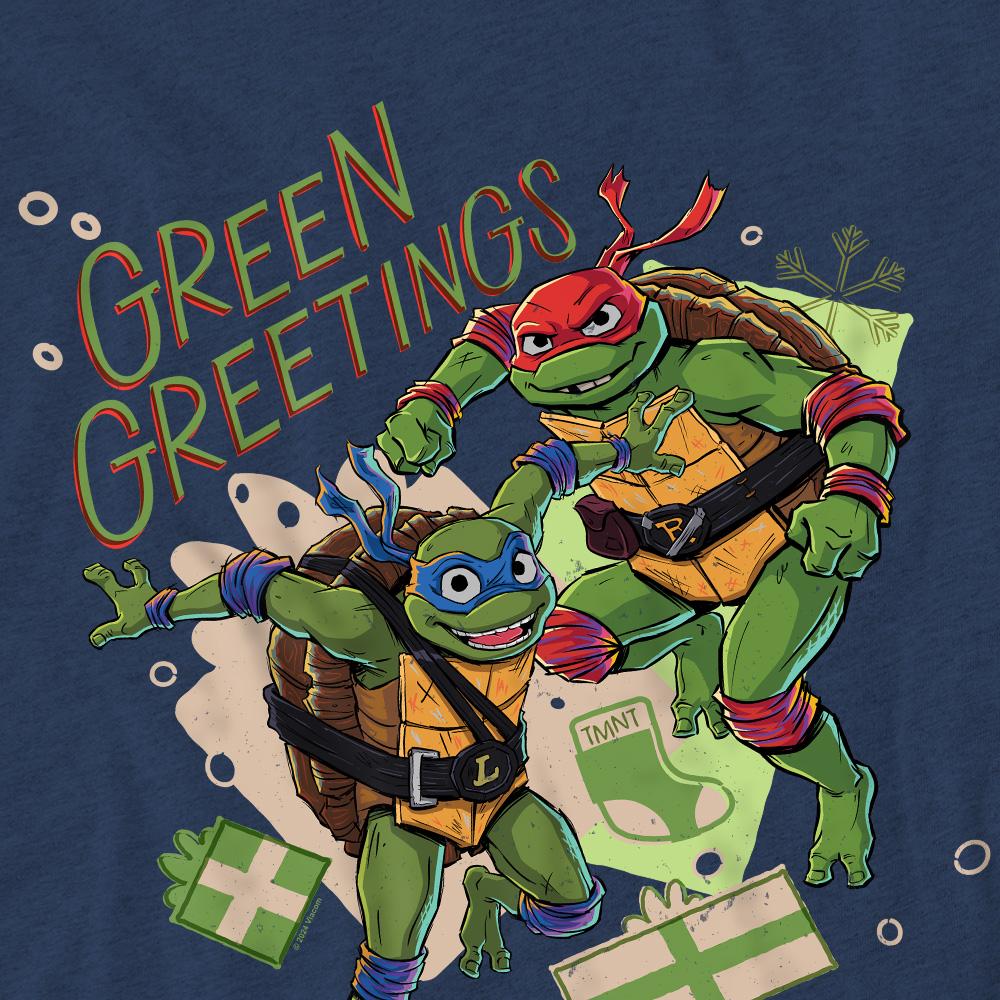 Navy - Pack Shot - Teenage Mutant Ninja Turtles: Mutant Mayhem Unisex Adult Christmas Greetings Leonardo & Raphael T-Shirt