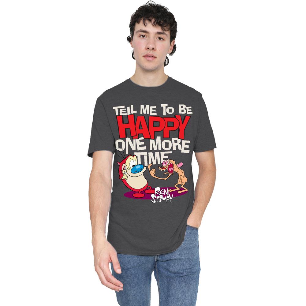 Charcoal - Lifestyle - Ren & Stimpy Unisex Adult Tell Me To Be Happy T-Shirt
