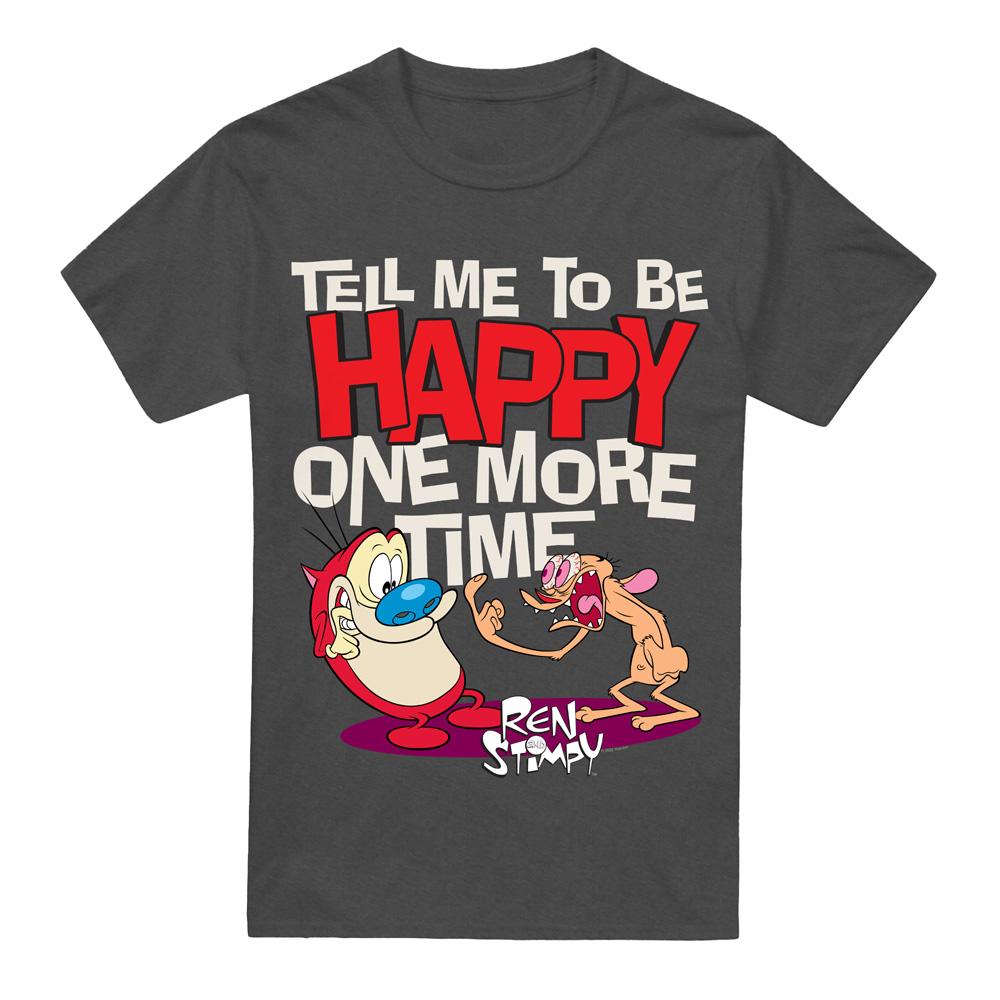 Charcoal - Front - Ren & Stimpy Unisex Adult Tell Me To Be Happy T-Shirt