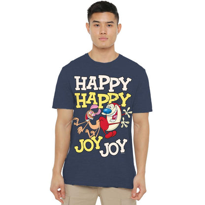 Navy - Side - Ren & Stimpy Unisex Adult Happy Happy Joy Joy T-Shirt