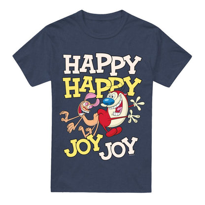 Navy - Front - Ren & Stimpy Unisex Adult Happy Happy Joy Joy T-Shirt