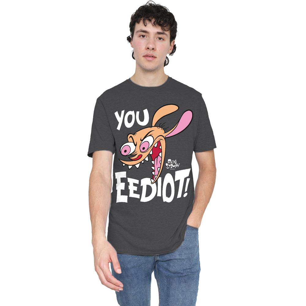 Charcoal - Side - Ren & Stimpy Unisex Adult You Eediot! T-Shirt