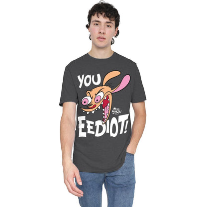 Charcoal - Side - Ren & Stimpy Unisex Adult You Eediot! T-Shirt