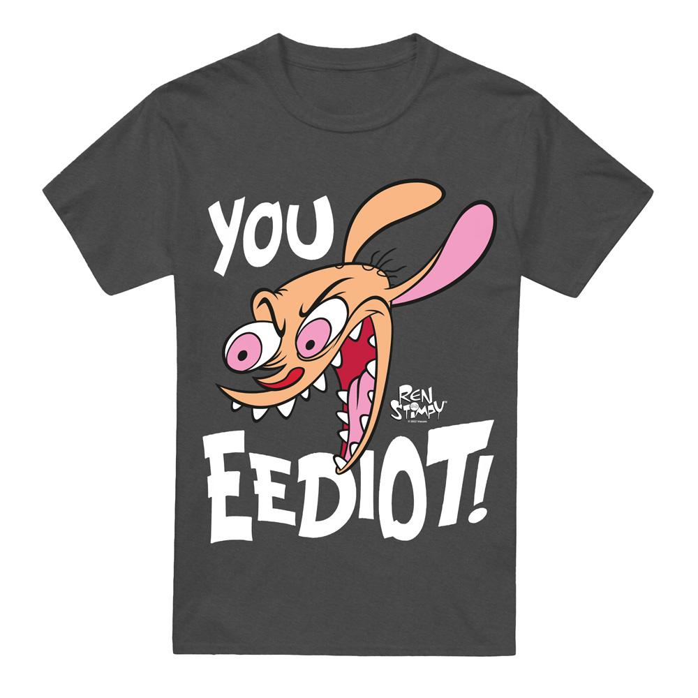 Charcoal - Front - Ren & Stimpy Unisex Adult You Eediot! T-Shirt