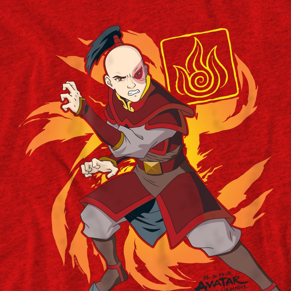 Red - Pack Shot - Avatar: The Last Airbender Unisex Adult Flame Burst Zuko T-Shirt