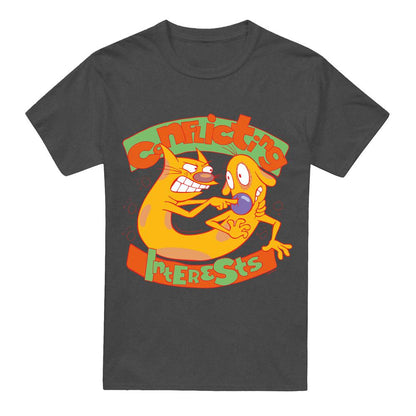 Charcoal - Front - CatDog Unisex Adult Conflicting Interests T-Shirt