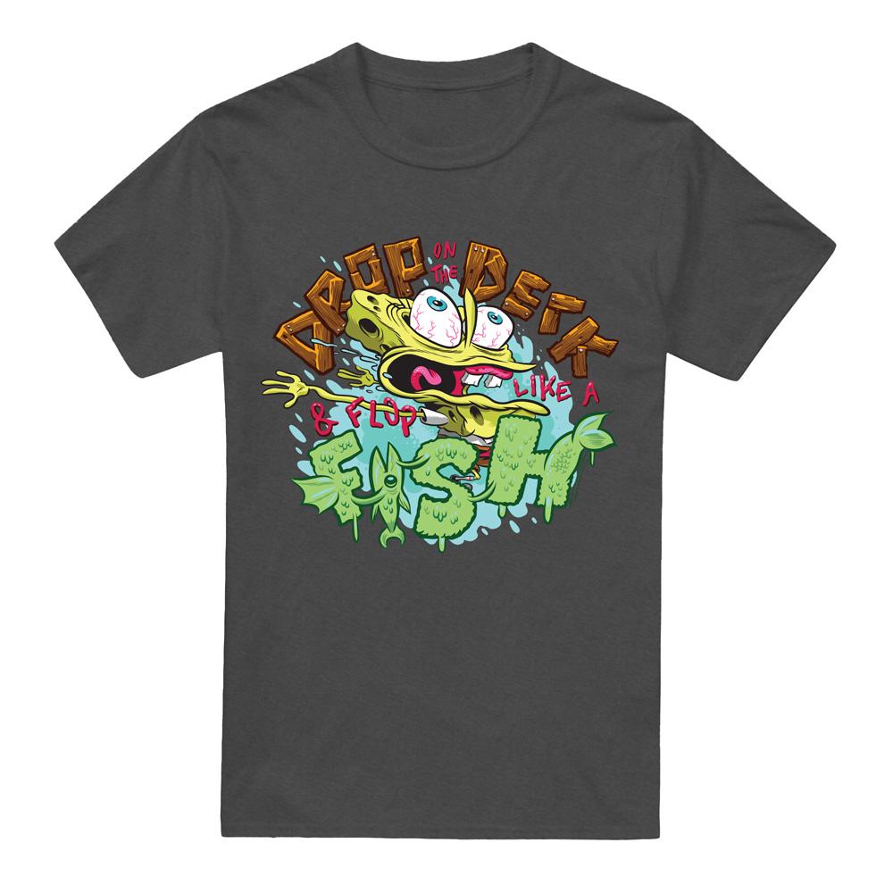 Charcoal - Front - SpongeBob SquarePants Unisex Adult Drop And Flop T-Shirt