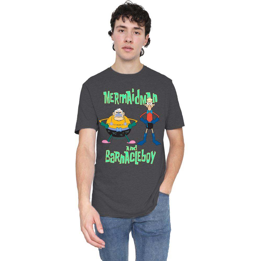 Charcoal - Lifestyle - SpongeBob SquarePants Unisex Adult Mermaid Man & Barnacle Boy T-Shirt