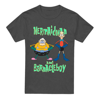 Charcoal - Front - SpongeBob SquarePants Unisex Adult Mermaid Man & Barnacle Boy T-Shirt