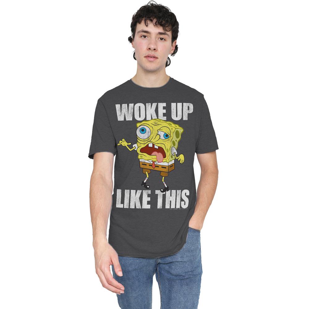 Charcoal - Side - SpongeBob SquarePants Unisex Adult Woke Up Like This Meme T-Shirt