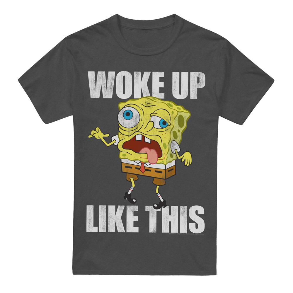 Charcoal - Front - SpongeBob SquarePants Unisex Adult Woke Up Like This Meme T-Shirt