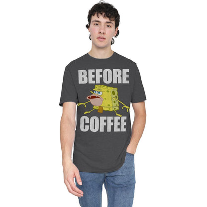 Charcoal - Lifestyle - SpongeBob SquarePants Unisex Adult Before Coffee Meme T-Shirt
