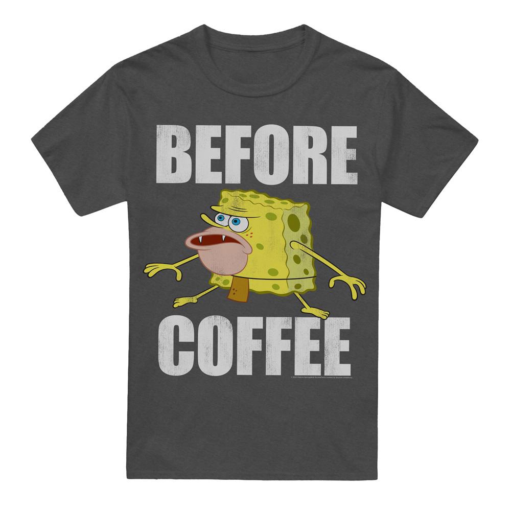 Charcoal - Front - SpongeBob SquarePants Unisex Adult Before Coffee Meme T-Shirt