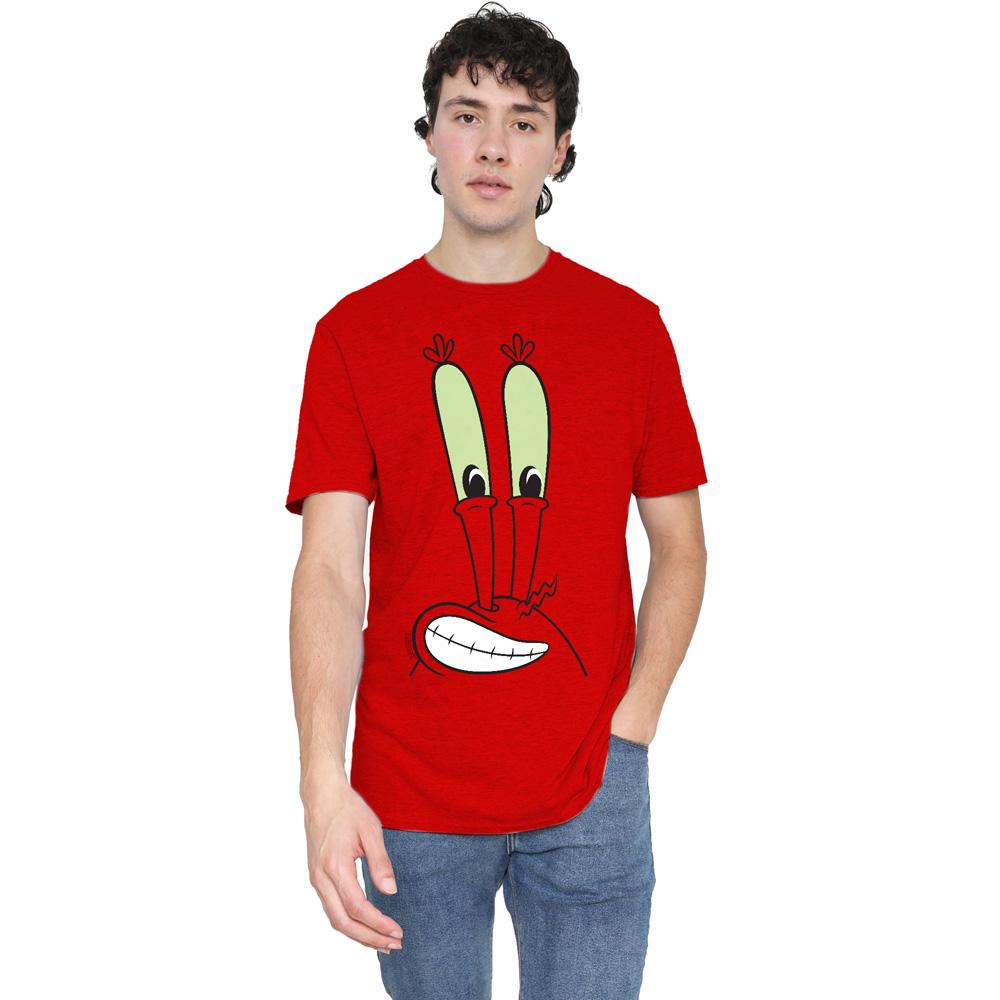 Red - Side - SpongeBob SquarePants Unisex Adult Smile Mr Krabs Face T-Shirt