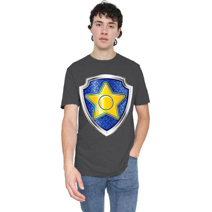 Charcoal - Side - Paw Patrol Unisex Adult Chase Badge T-Shirt