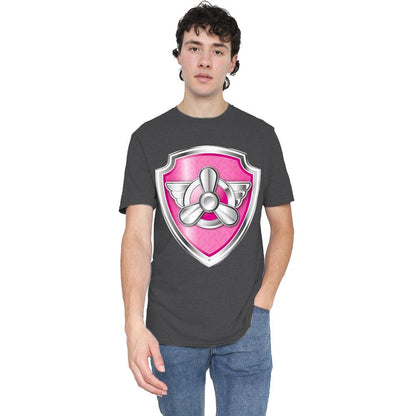 Charcoal - Side - Paw Patrol Unisex Adult Skye Badge T-Shirt