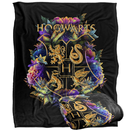 Multicoloured - Side - Harry Potter Hogwarts Floral Blanket