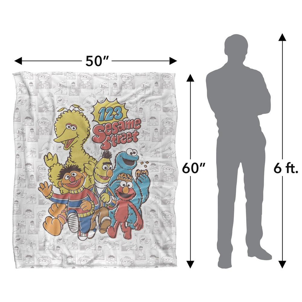Multicoloured - Pack Shot - Sesame Street 123 Group Shot Blanket