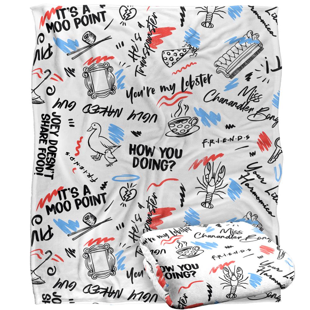 Multicoloured - Side - Friends Doodles Blanket
