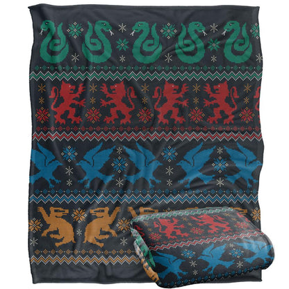 Multicoloured - Side - Harry Potter Hogwarts Houses Winter Blanket