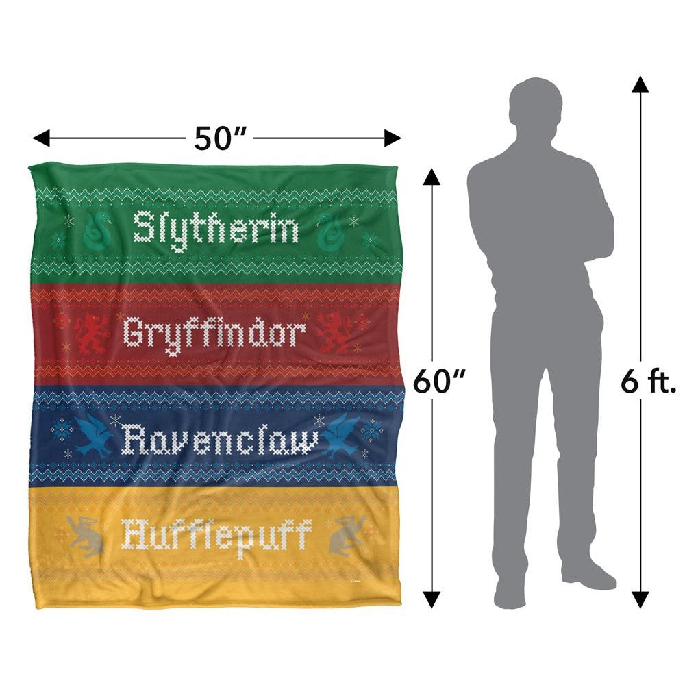 Multicoloured - Pack Shot - Harry Potter Hogwarts Houses Christmas Blanket