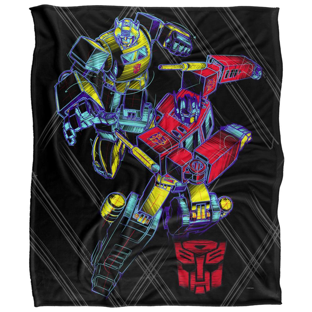 Multicoloured - Front - Transformers Sketch Optimus Prime & Bumblebee Blanket
