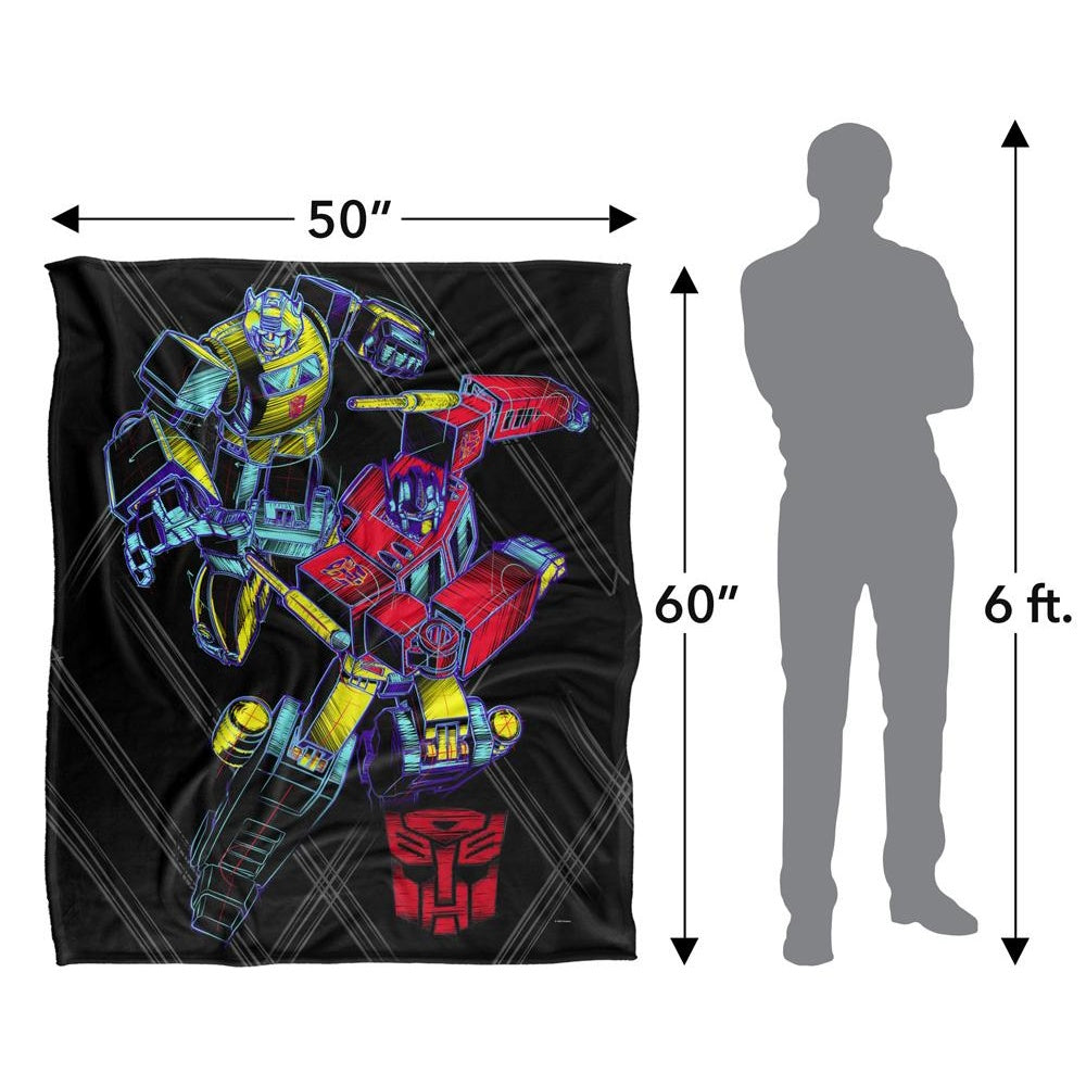 Multicoloured - Pack Shot - Transformers Sketch Optimus Prime & Bumblebee Blanket