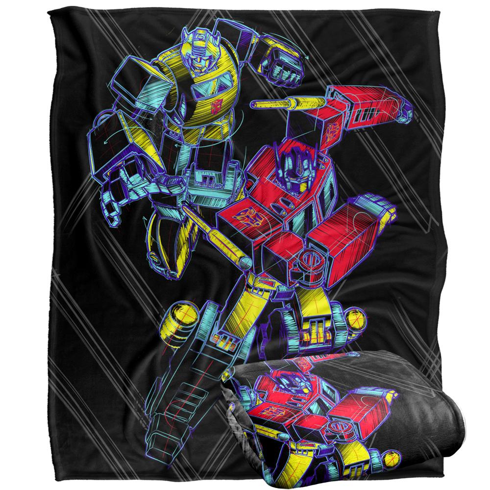Multicoloured - Side - Transformers Sketch Optimus Prime & Bumblebee Blanket
