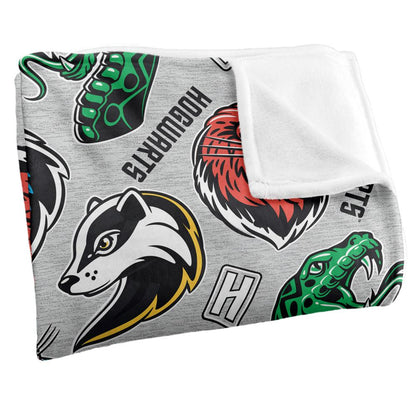 Multicoloured - Back - Harry Potter Hogwarts Icons Blanket