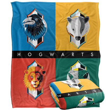 Multicoloured - Side - Harry Potter Bold Hogwarts Houses Blanket