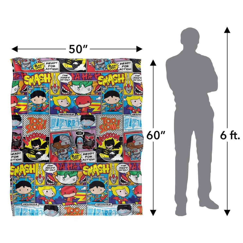 Multicoloured - Pack Shot - Justice League Chibi Comic Collage Blanket