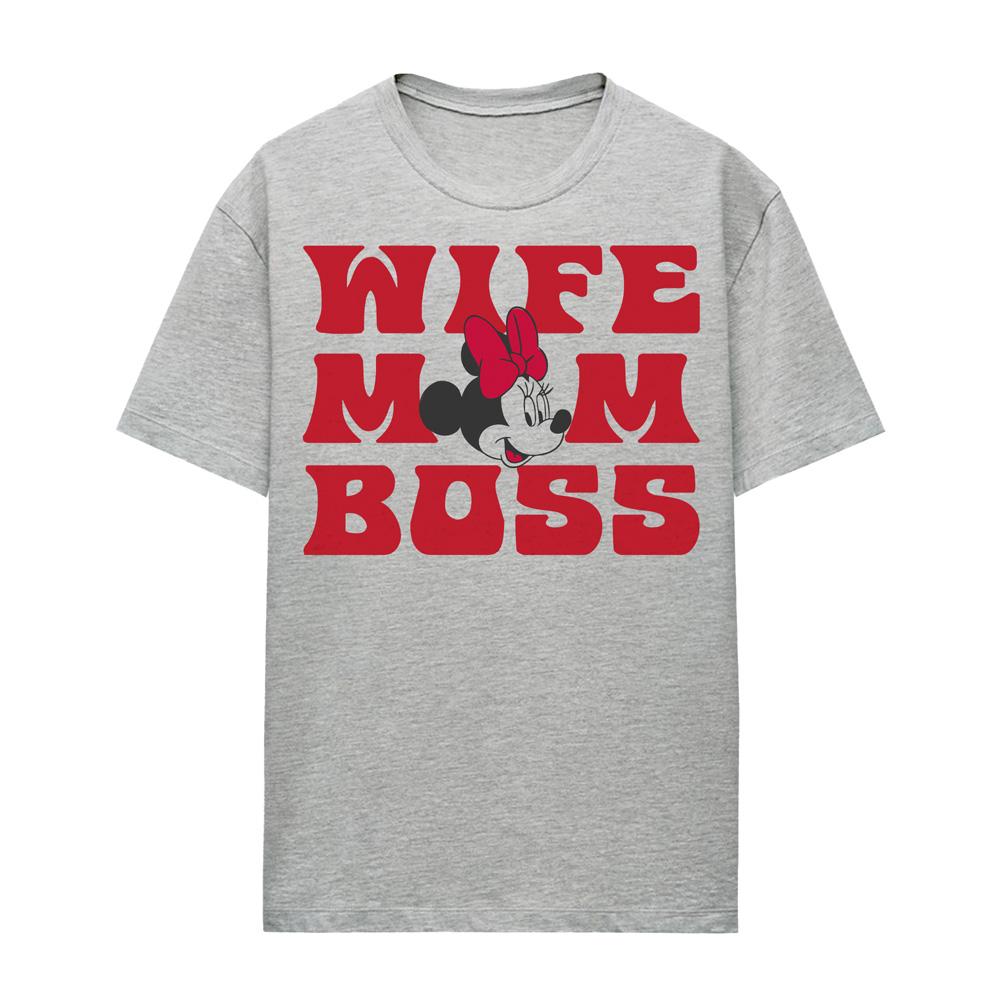 Sport Heather - Front - Minnie Mouse Unisex Adult Wife Mom Boss T-Shirt