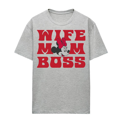 Sport Heather - Front - Minnie Mouse Unisex Adult Wife Mom Boss T-Shirt