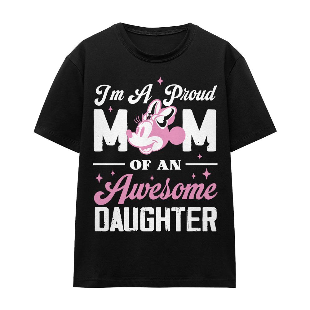 Black - Front - Minnie Mouse Unisex Adult Proud Mom, Awesome Daughter T-Shirt