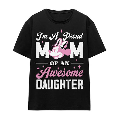 Black - Front - Minnie Mouse Unisex Adult Proud Mom, Awesome Daughter T-Shirt