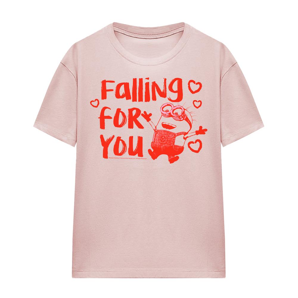 Powder Rose - Front - Minions Unisex Adult Falling For You Ladies T-Shirt