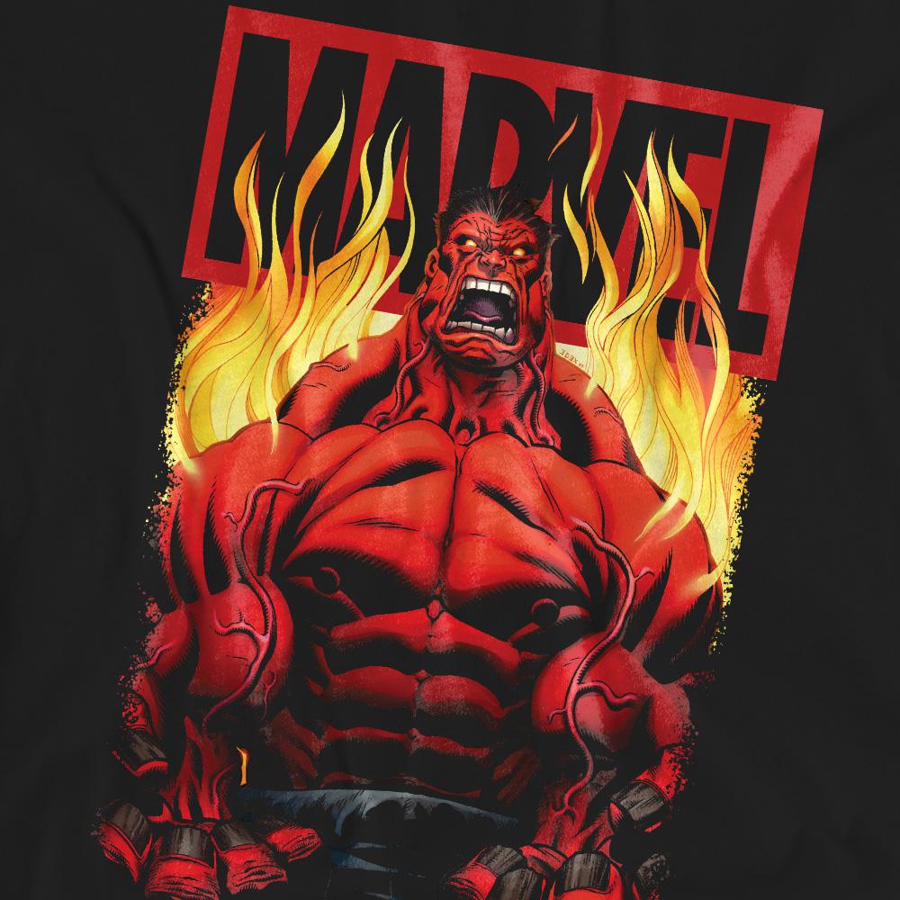 Black - Pack Shot - Marvel Unisex Adult Red Hulk Fire T-Shirt
