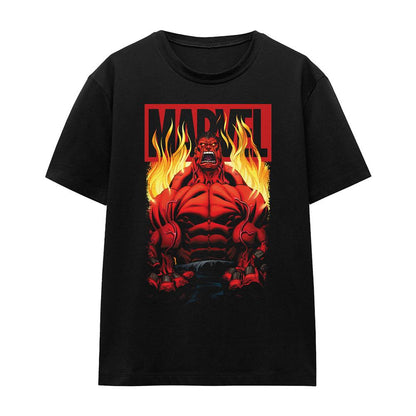 Black - Front - Marvel Unisex Adult Red Hulk Fire T-Shirt