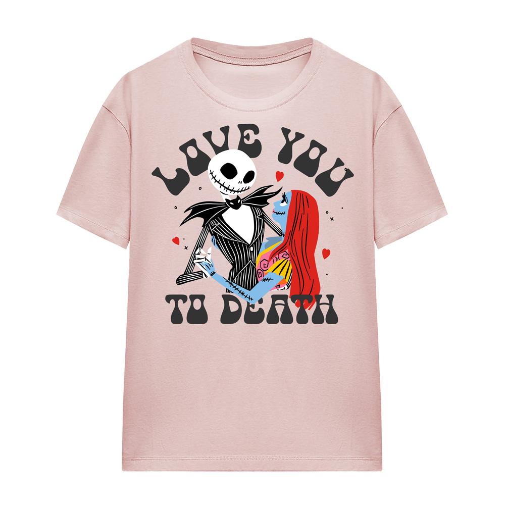 Powder Rose - Front - Nightmare Before Christmas Unisex Adult Love You To Death Jack Sally T-Shirt