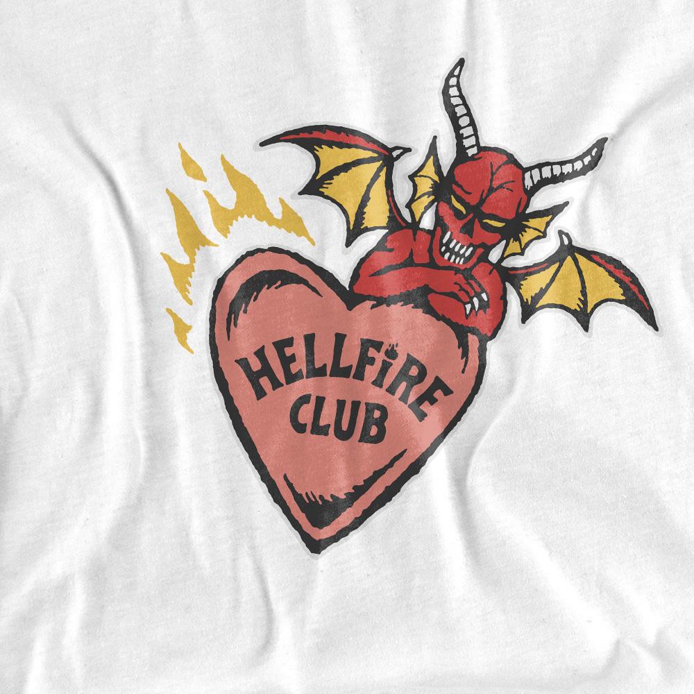 White - Pack Shot - Stranger Things 4 Unisex Adult Hellfire Club Heart T-Shirt