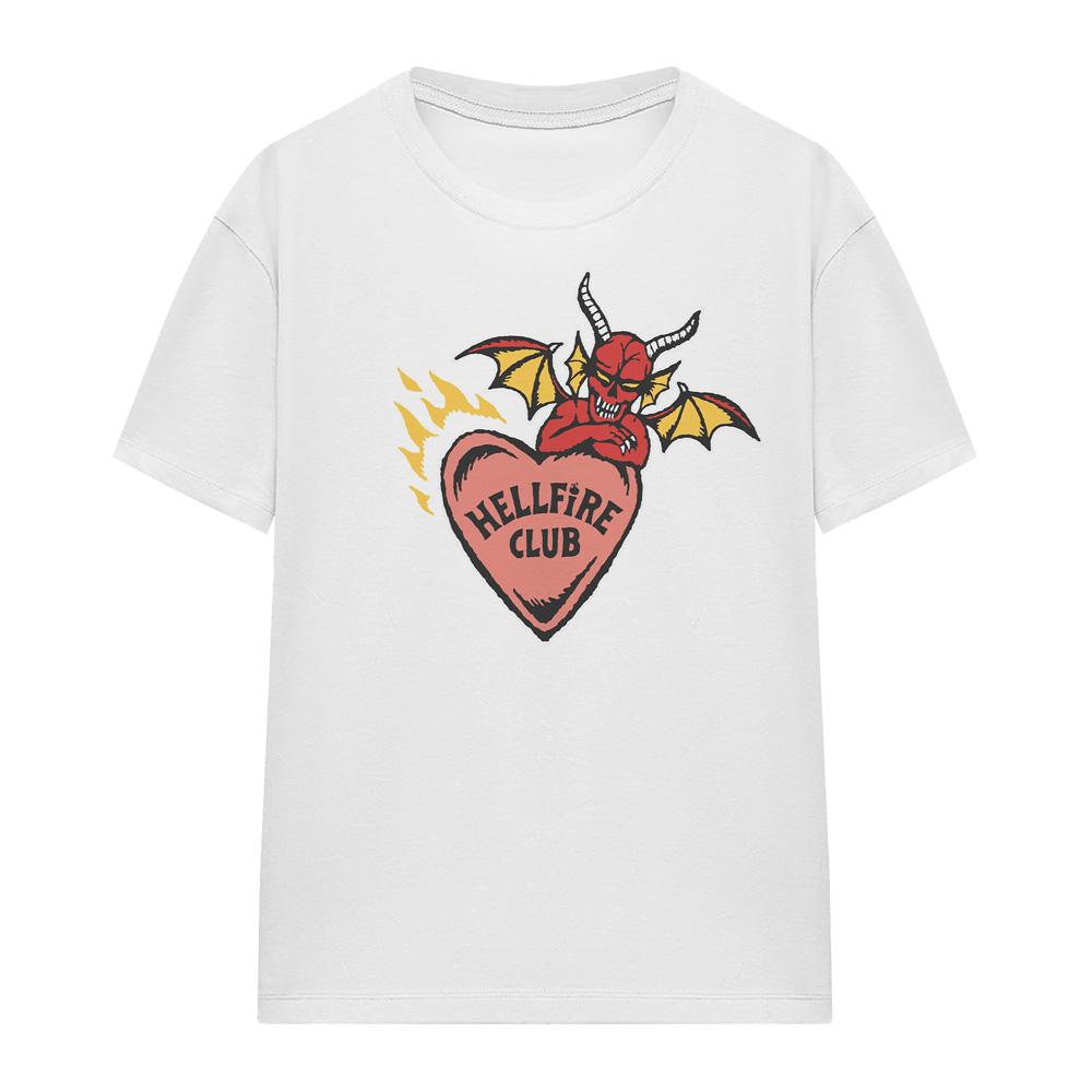 White - Front - Stranger Things 4 Unisex Adult Hellfire Club Heart T-Shirt