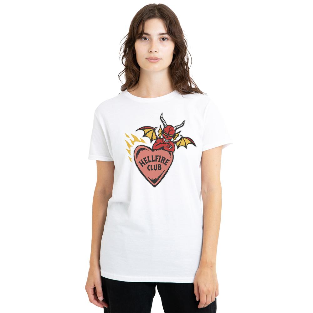 White - Side - Stranger Things 4 Unisex Adult Hellfire Club Heart T-Shirt