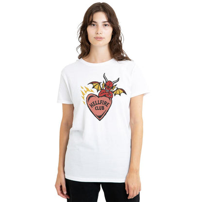 White - Side - Stranger Things 4 Unisex Adult Hellfire Club Heart T-Shirt