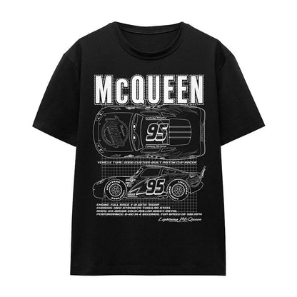 Black - Front - Cars Unisex Adult Lightning McQueen Outline T-Shirt