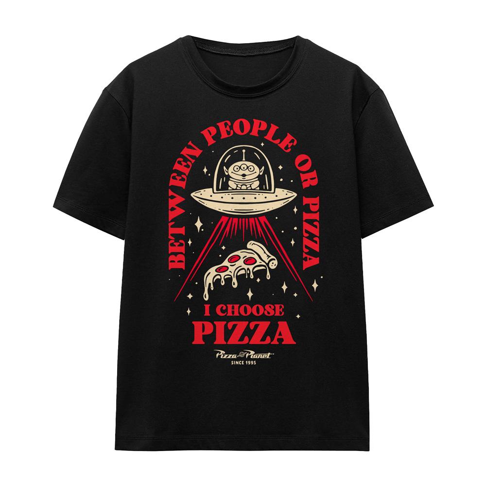 Black - Front - Toy Story Unisex Adult Pizza Or People T-Shirt