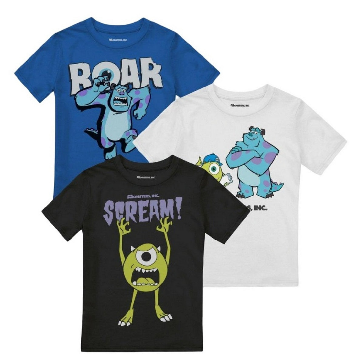 Blue-White-Black - Front - Monsters Inc Boys Mike & Sulley T-Shirt (Pack of 3)