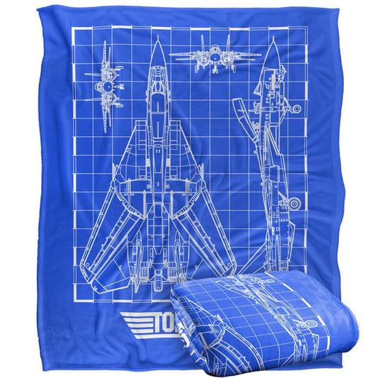 Multicoloured - Front - Top Gun Fighter Jet Blueprint Blanket