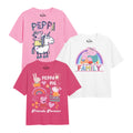 Light Pink-Dark Pink-White - Front - Peppa Pig Girls Friends & Family Characters T-Shirt (Pack of 3)
