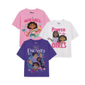 Pink-White-Purple - Front - Encanto Girls Power Flowers T-Shirt (Pack of 3)